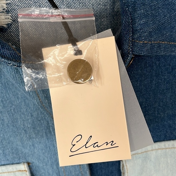 Brand New ELAN Patchwork Jacket Denim Button Up Jean Shacket Distressed Frayed - Picture 6 of 14
